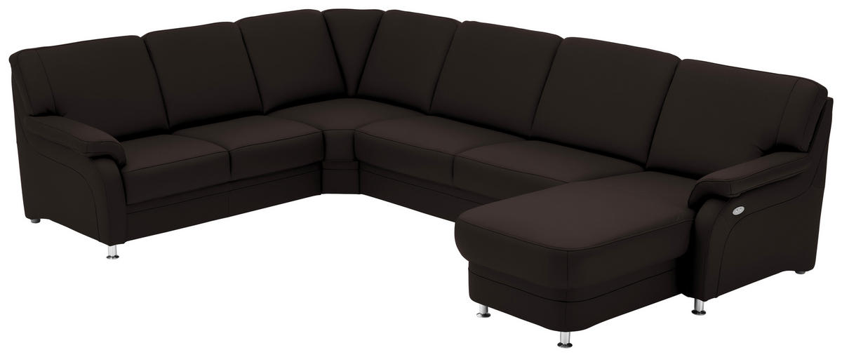 WOHNLANDSCHAFT Echtleder Schwarzbraun  - Schwarzbraun/Alufarben, Konventionell, Leder/Metall (239/329/165cm) - Beldomo Premium