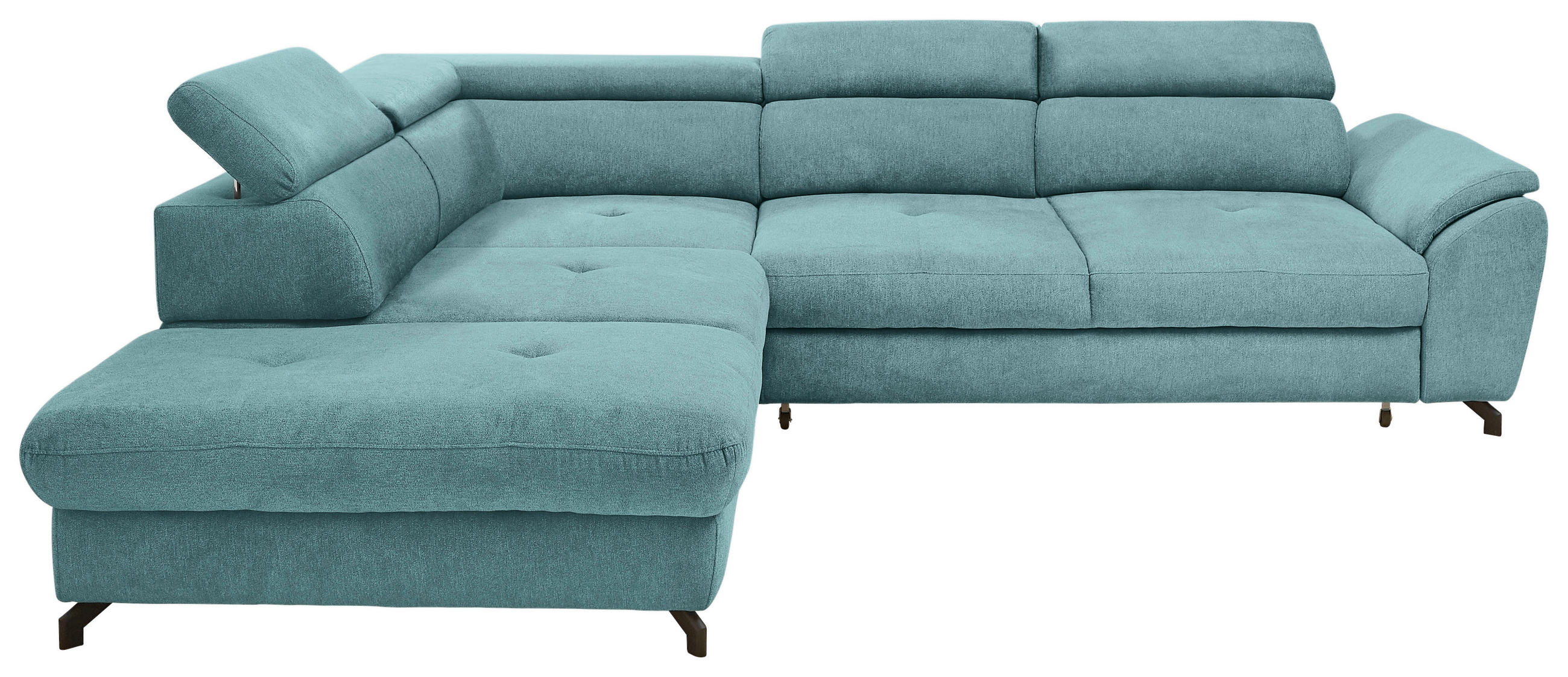 ECKSOFA 237/277 cm  in Webstoff Blau Bettkasten, Schlaffunktion, Rücken echt, Kopfteilverstellung, Sitztiefenverstellung  237/277 cm  - Blau/Schwarz, Design, Textil/Metall (237/277cm) - Stylife