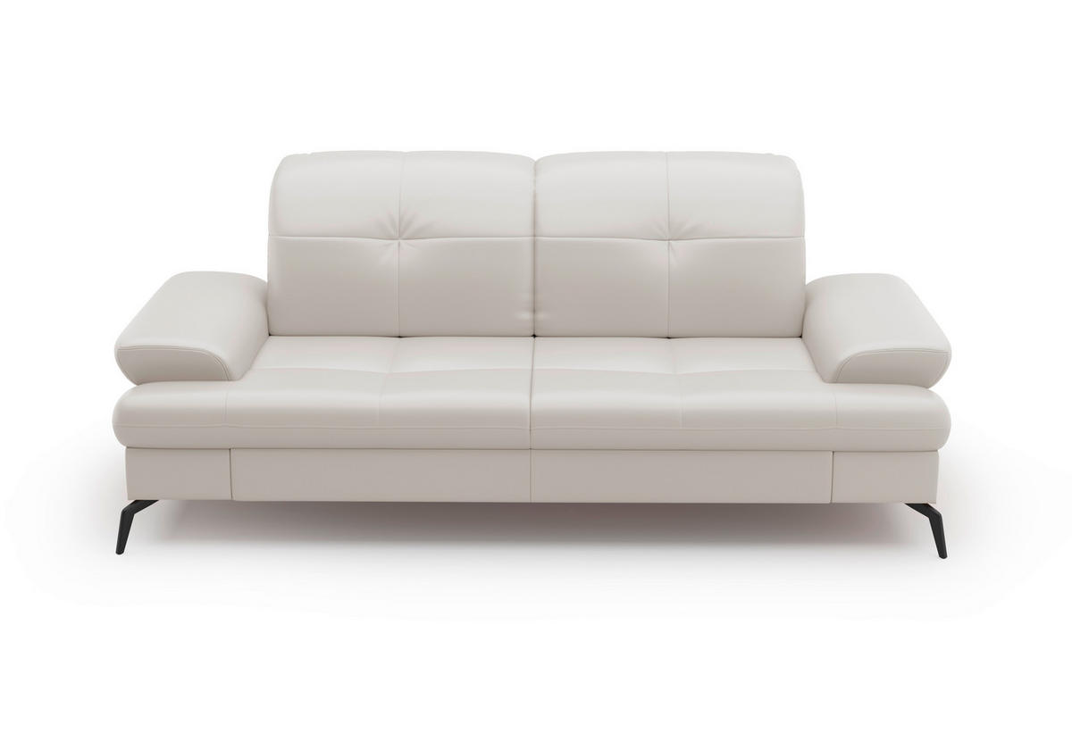 3-SITZER-SOFA in Echtleder Weiss  - Weiss/Schwarz, Konventionell, Leder/Metall (212/90/122cm) - Sit & More