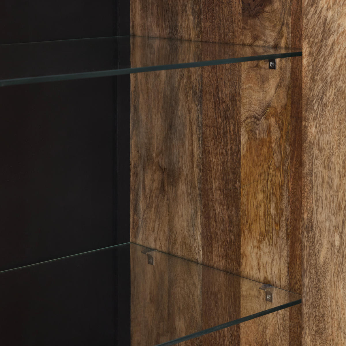 VITRINE in furniert, massiv Mangoholz   - Schwarz/Naturfarben, KONVENTIONELL, Glas/Holz (56/184/42cm) - Livetastic