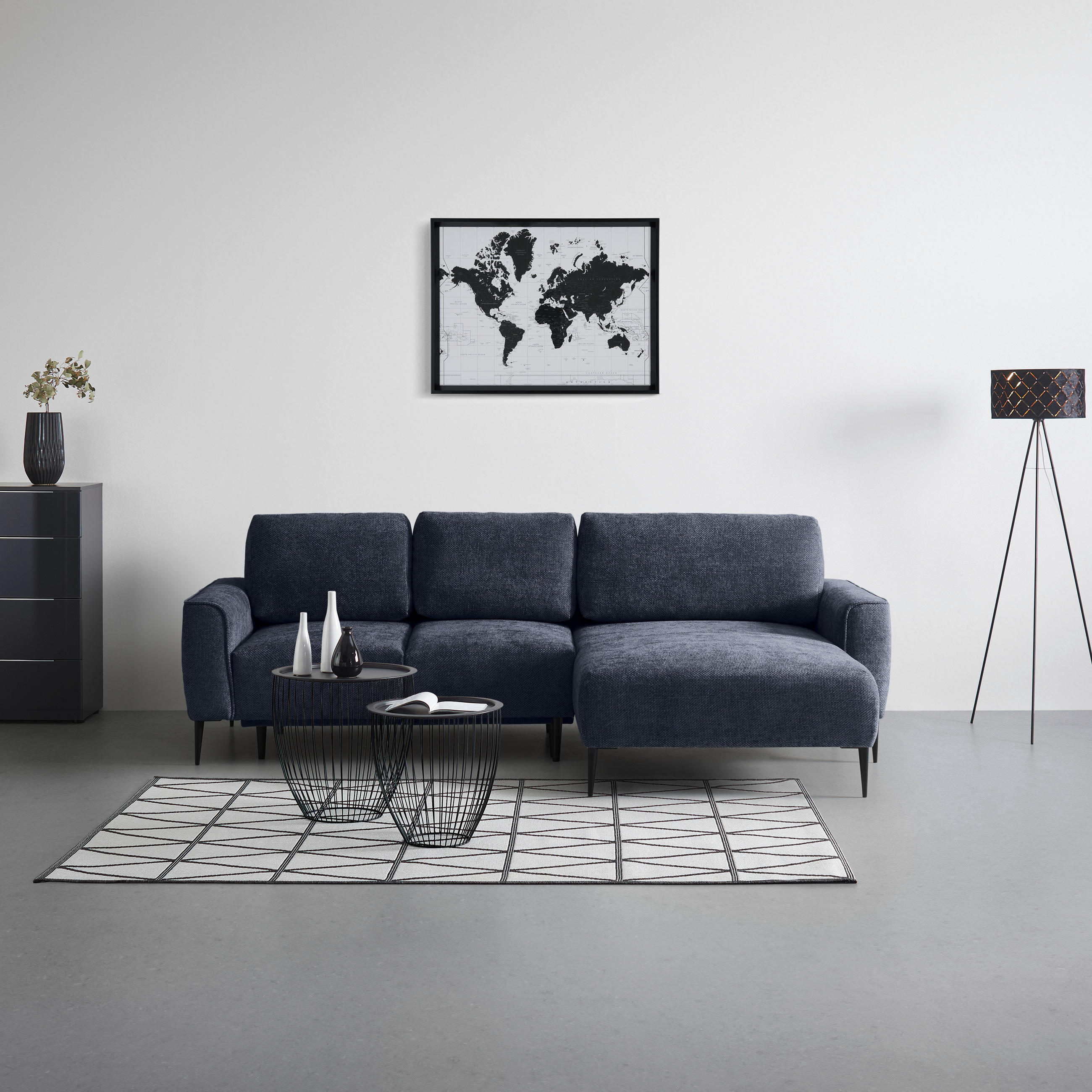 HÖRNSOFFA i vävt tyg mörkblå  - svart/mörkblå, Modern, metall/textil (255/164cm) - MID.YOU