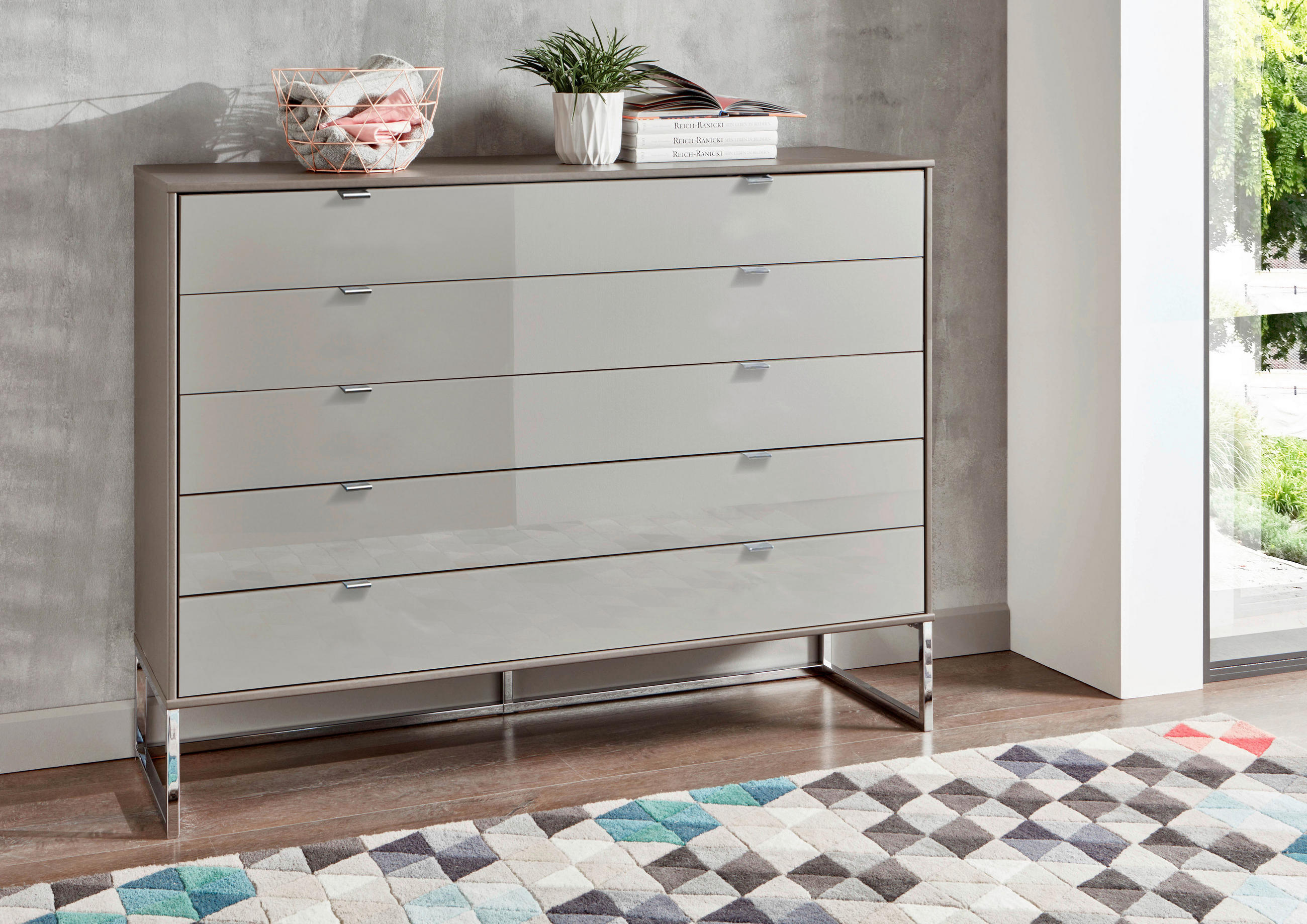 KOMODA, sivorjava  - sivorjava, Konvencionalno, steklo/leseni material (141/105/105cm) - Dieter Knoll