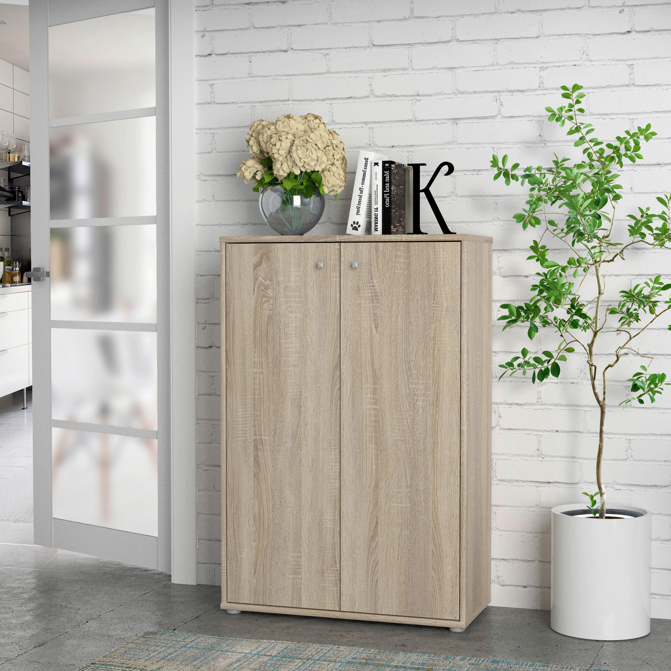 KOMMODE Sonoma Eiche - Alufarben/Sonoma Eiche, Design, Holzwerkstoff/Kunststoff (73,7/111,1/34,8cm)