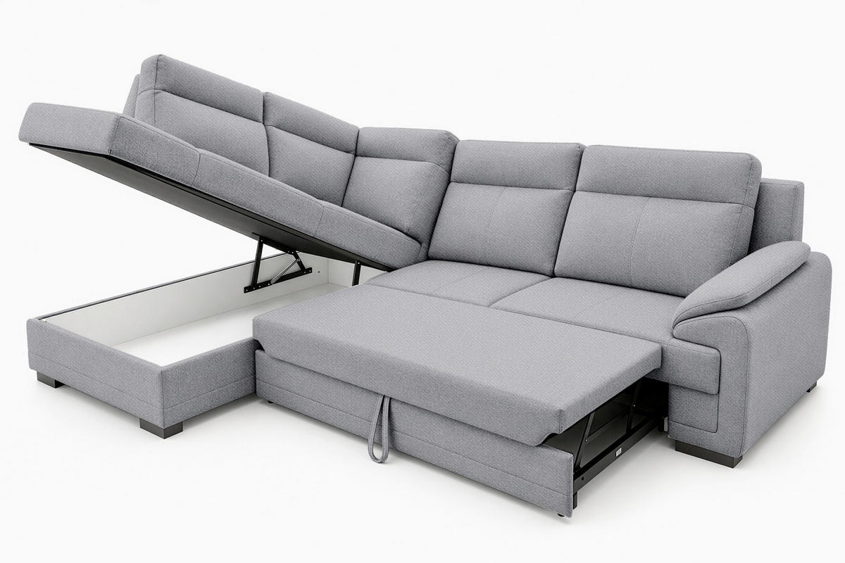 ECKSOFA ALTONA in Flachgewebe Dunkelgrau  - Dunkelgrau/Schwarz, Basics, Holz/Holzwerkstoff (272/207cm) - MID.YOU