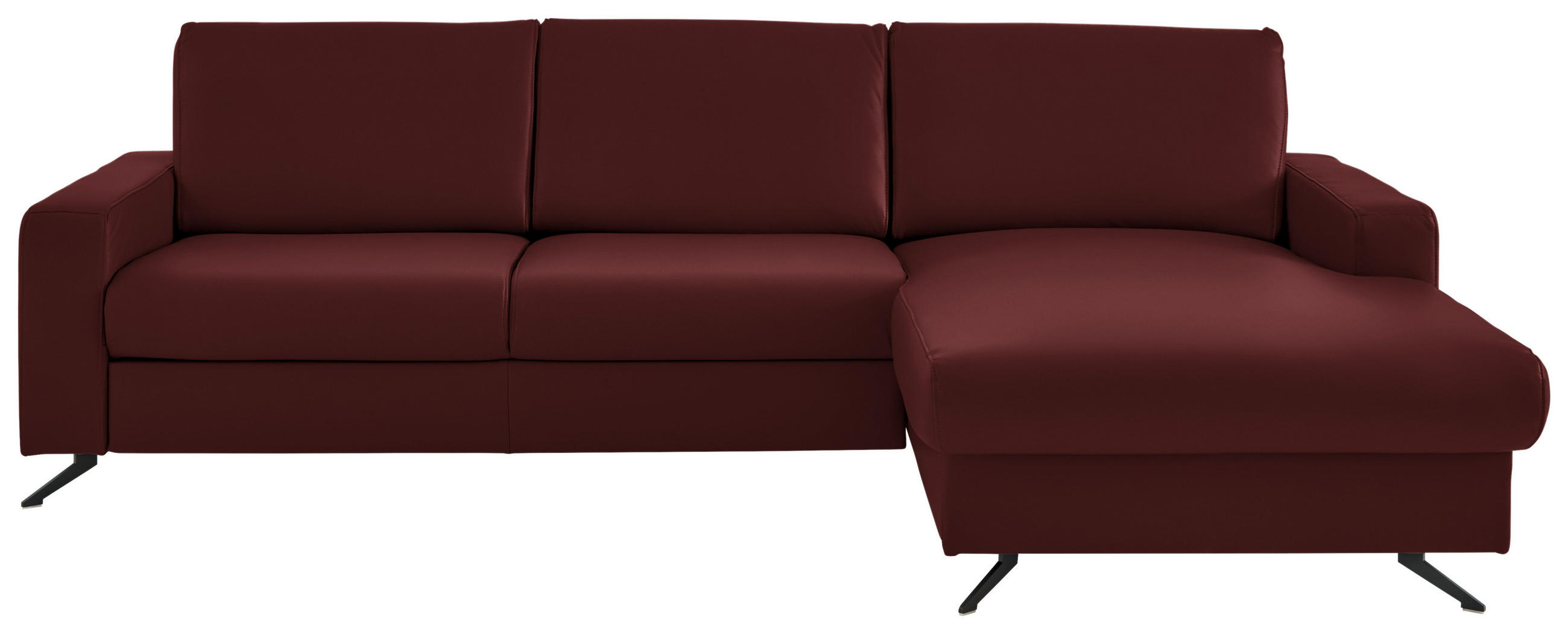 ECKSOFA in Echtleder Brombeere  267/165 cm  - Brombeere/Schwarz, Design, Leder/Metall (267/165cm) - Lomoco