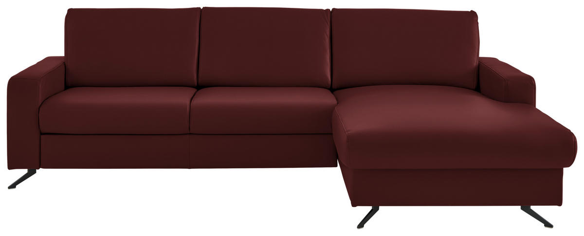 ECKSOFA in Echtleder Brombeere  267/165 cm  - Brombeere/Schwarz, Design, Leder/Metall (267/165cm) - Lomoco