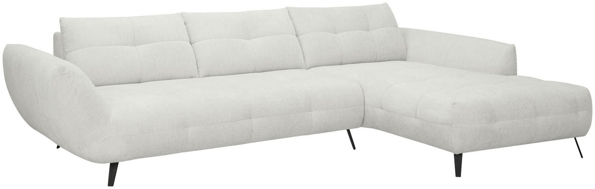 ECKSOFA Elfenbein Chenille Armlehnenkissen, Rücken echt, Sitztiefenverstellung  - Elfenbein/Schwarz, KONVENTIONELL, Textil/Metall (313/215cm) - Hom`in