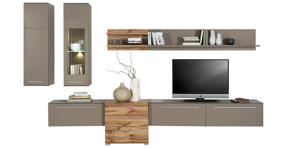 WOHNWAND in Eichefarben, Grau - Chromfarben/Eichefarben, Design, Glas/Holzwerkstoff (320/199/43cm) - Hom`in