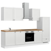 KÜCHENBLOCK Frame 300 cm  in Weiß, Eichefarben  - Edelstahlfarben/Eichefarben, MODERN, Holzwerkstoff/Metall (300cm) - Nobilia