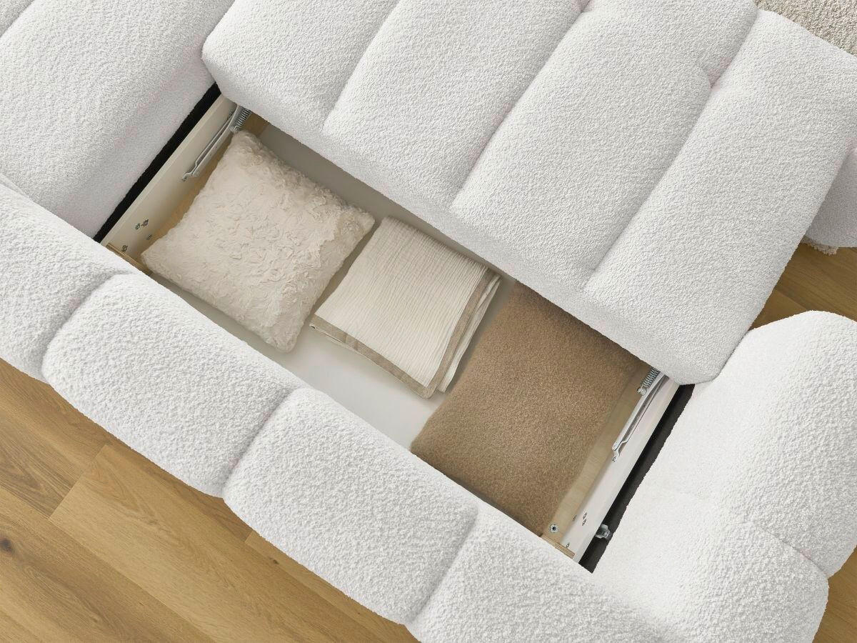 ECKSCHLAFSOFA FUJI Bouclé Weiß  inkl.  - Schwarz/Weiß, MODERN, Kunststoff/Textil (292/160cm)