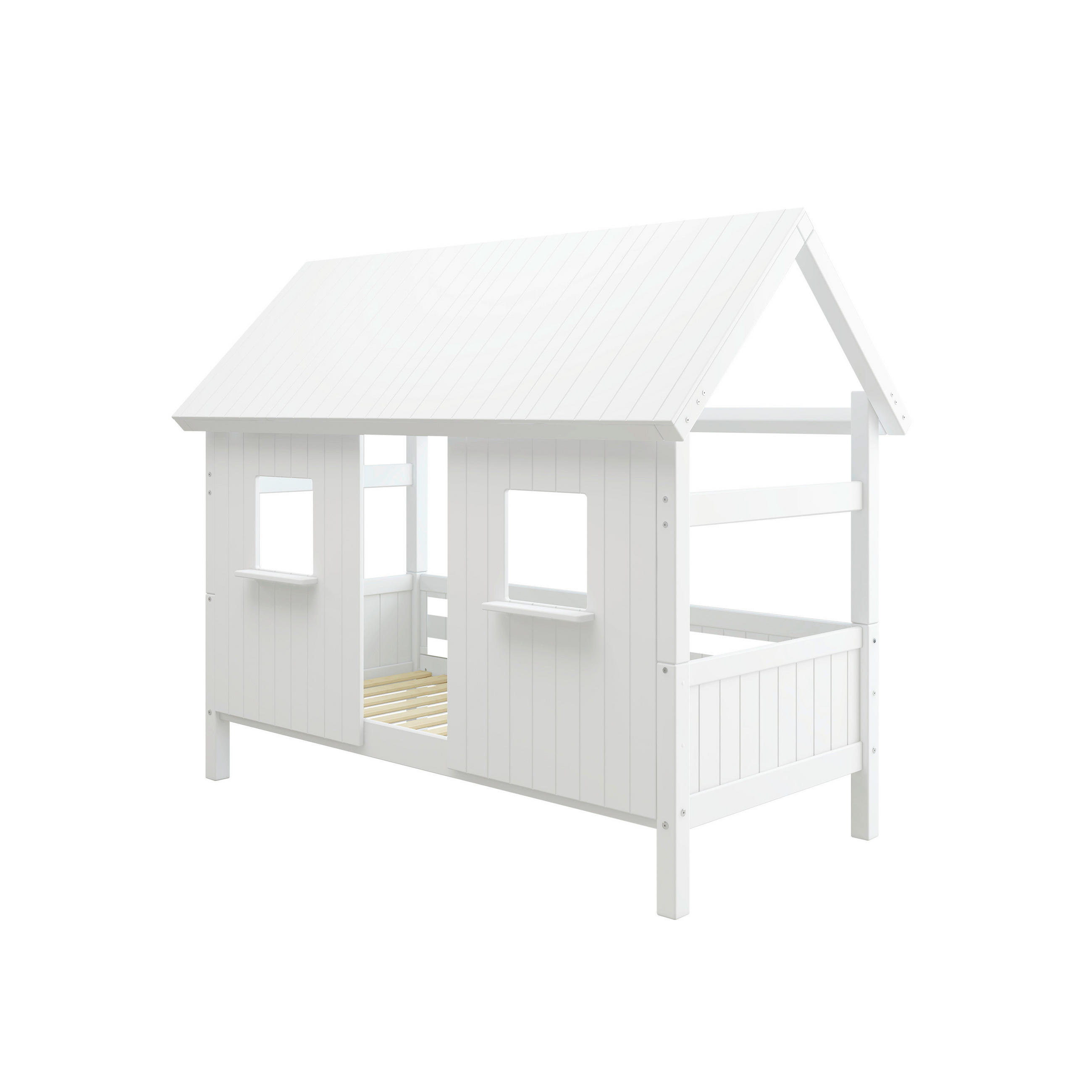 HAUSBETT 90/200 cm,  in Weiß, Rollrost  - Weiß, MODERN, Holz (90/200cm) - Chameo