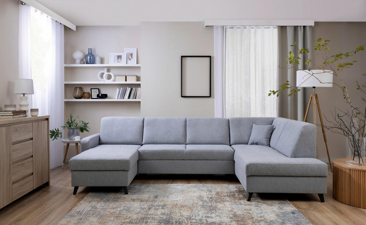 ROHOVÁ SEDAČKA, drevo, textil, sivá - sivá/jadrový buk, Modern, drevo/textil (161/299/187cm) - Cantus