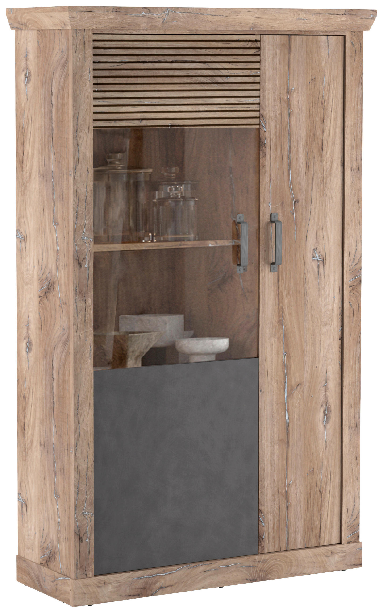 Livetastic VITRÍNA, antracitová, barvy dubu, 106,3/173,7/40 cm