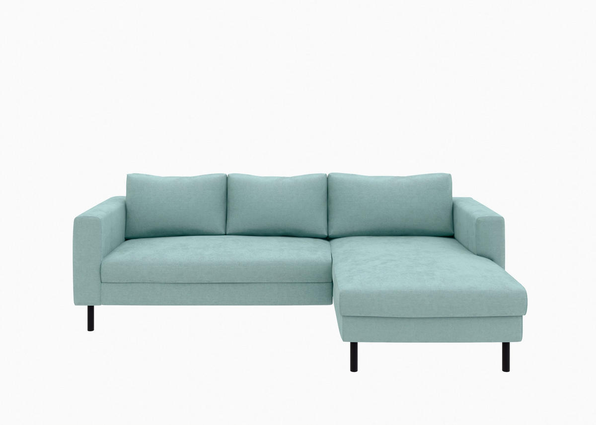 ECKSCHLAFSOFA  mit Rücken echt, Armteil links, Armteil rechts Cord Mintgrün  - Schwarz/Mintgrün, MODERN, Textil/Metall (232/161cm) - Trendmanufaktur
