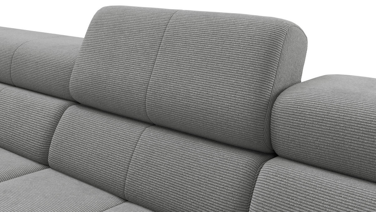 ECKSOFA Silberfarben Feincord Rücken echt, Kopfteilverstellung, Sitztiefenverstellung  - Silberfarben/Schwarz, KONVENTIONELL, Textil/Metall (226/293cm) - Hom`in