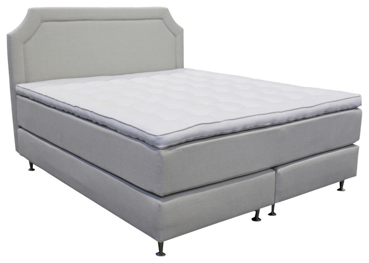 KONTINENTALSÄNG 180/200 cm  i beige  - beige/aluminiumfärg, Klassisk, metall/trä (180/200cm) - Cassando