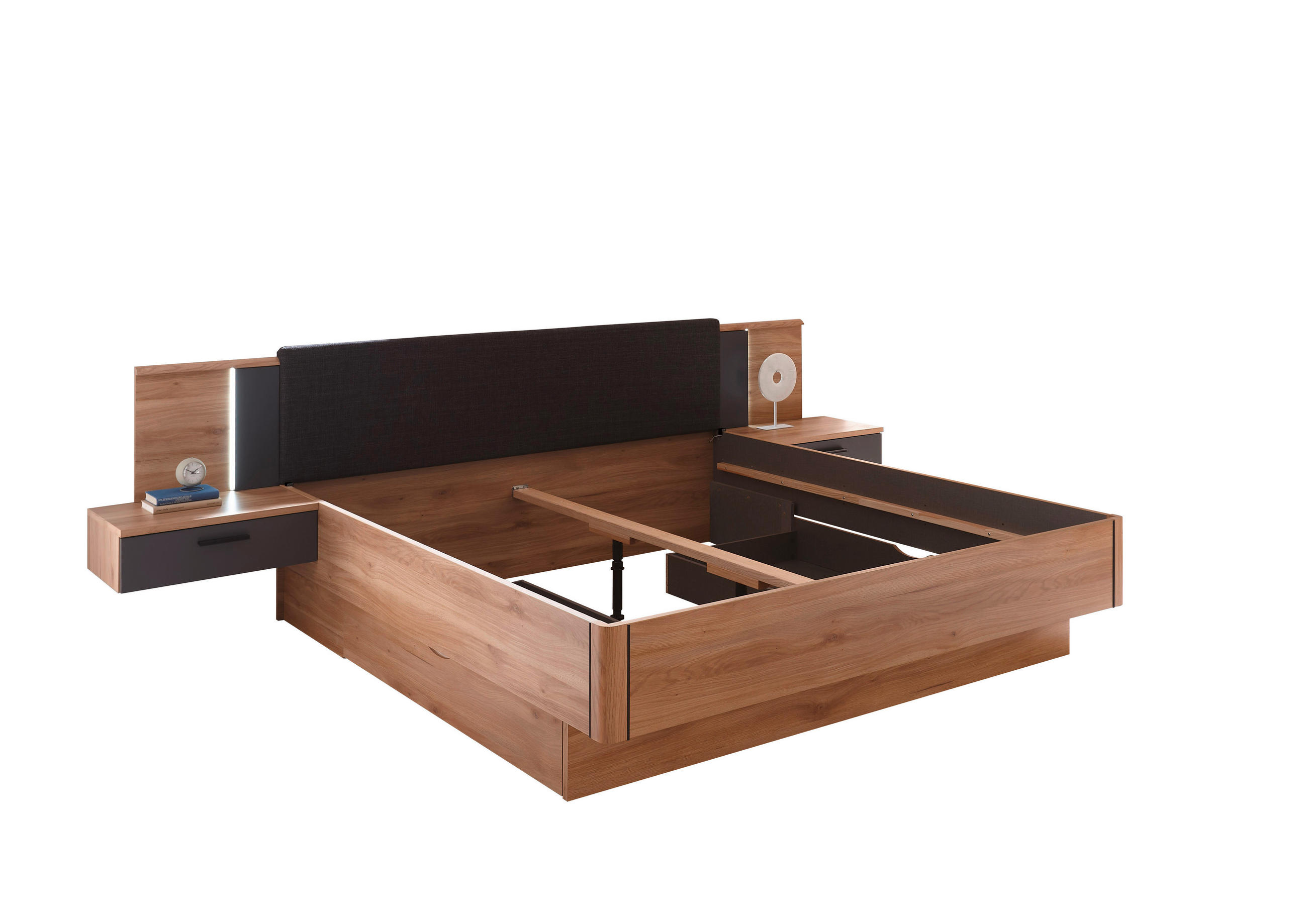 Thumbnail - Livetastic Bettanlage, Graphit, Eiche, 180x200 cm, Beleuchtung, für Rollrost geeignet, Lattenrost geeignet, Schlafzimmer...