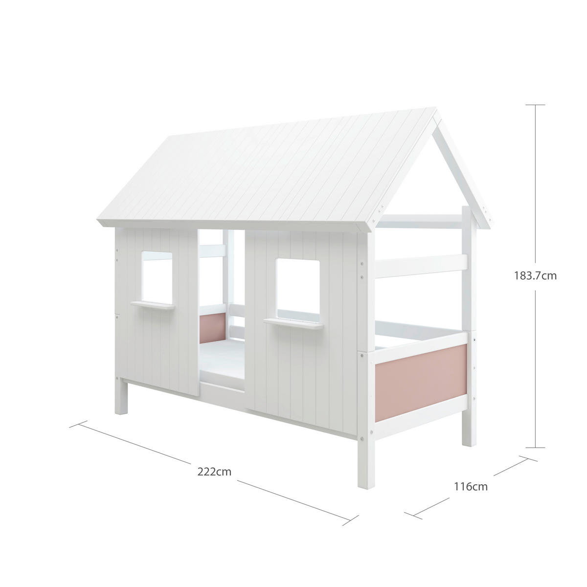 HAUSBETT 90/200 cm,  in Rosa, Weiß, Rollrost  - Rosa/Weiß, MODERN, Holz (90/200cm) - Chameo