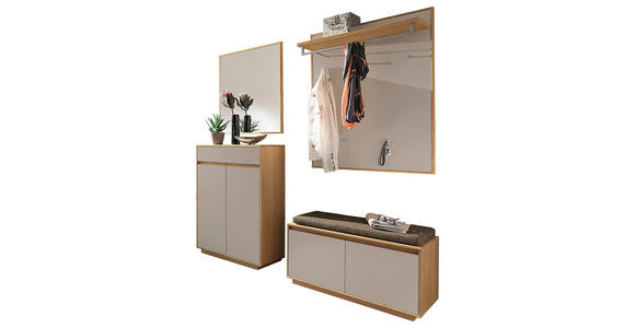 GARDEROBE 5-teilig in 165/195/40 cm - Sandfarben/Hellbraun, Basics, Glas/Holz (165/195/40cm) - Novel