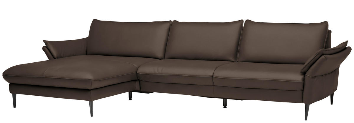 ECKSOFA in Echtleder Dunkelbraun  - Dunkelbraun/Schwarz, Design, Leder/Metall (172/334cm) - Valdera