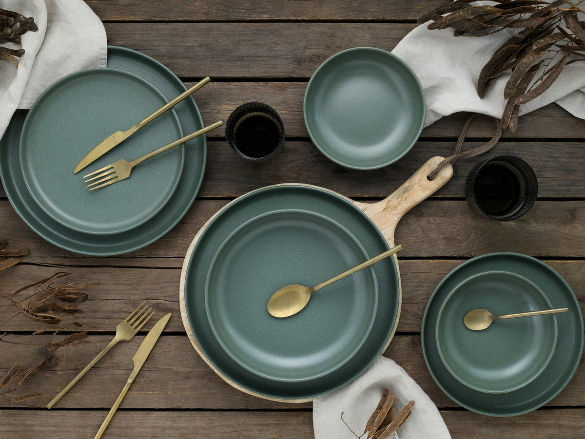 TAFELSERVICE Uno 8-teilig  - Salbeigrün, Basics, Keramik - Creatable