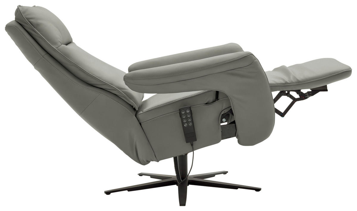 RELAXSESSEL in Leder Grau  - Schwarz/Grau, Design, Leder/Metall (83/116/87cm) - Valdera