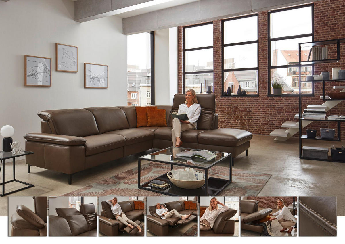 ECKSOFA in Echtleder Dunkelgrau  - Dunkelgrau/Schwarz, Design, Leder/Metall (297/245cm) - Beldomo Premium