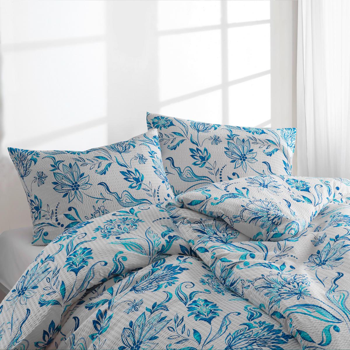 BETTWÄSCHE Seersucker 140/200 cm  - Blau, Basics, Textil (140/200cm) - Florella