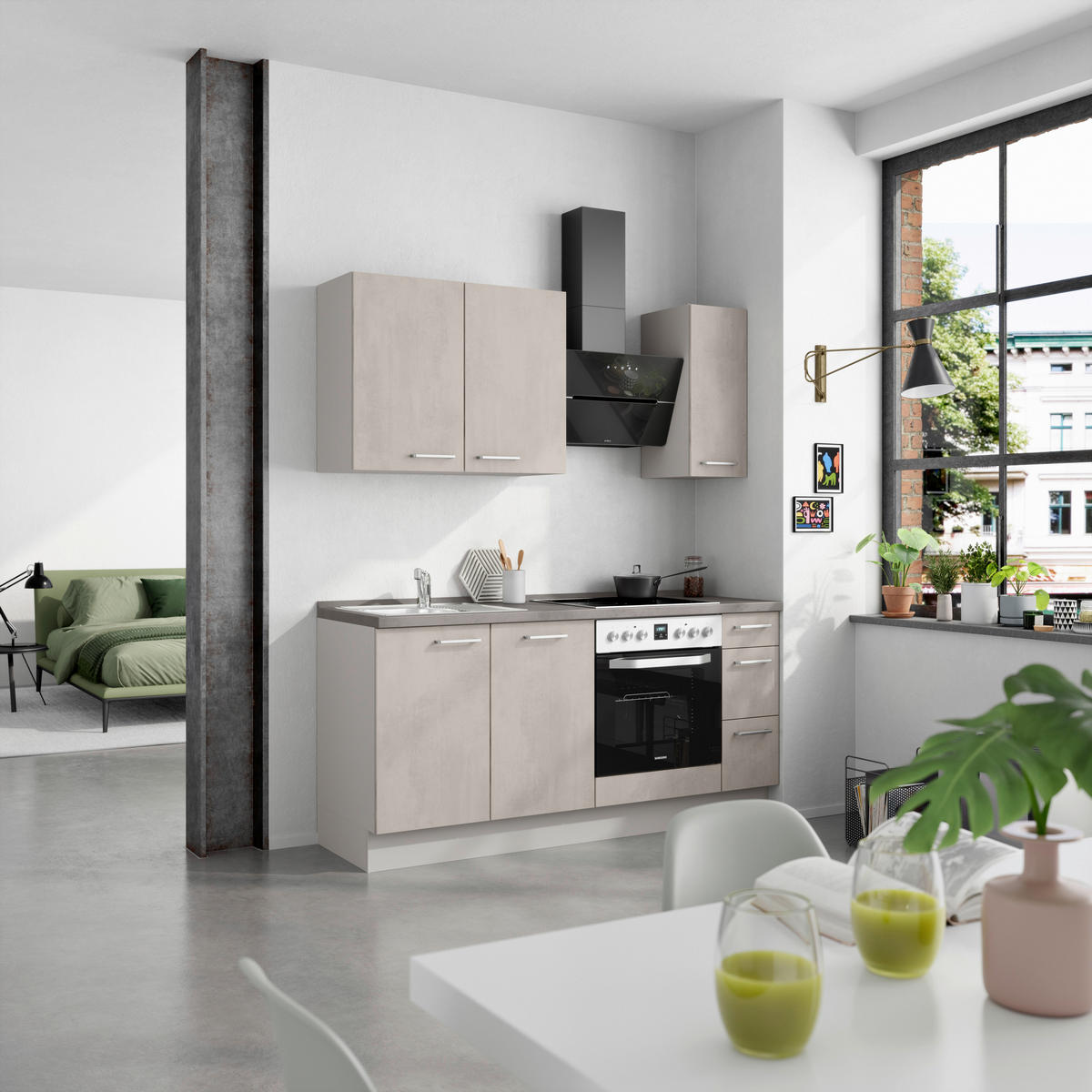 KÜCHENBLOCK 180 cm   in Grau, Schieferfarben  - Schieferfarben/Edelstahlfarben, MODERN, Holzwerkstoff/Metall (180cm) - Nobilia