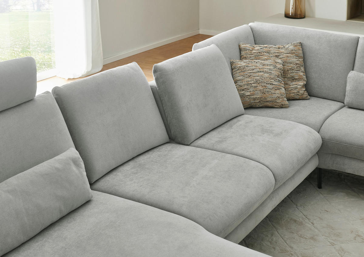 WOHNLANDSCHAFT in Chenille, Flachgewebe Silberfarben  - Silberfarben/Schwarz, Design, Textil/Metall (180/344/208cm) - Dieter Knoll