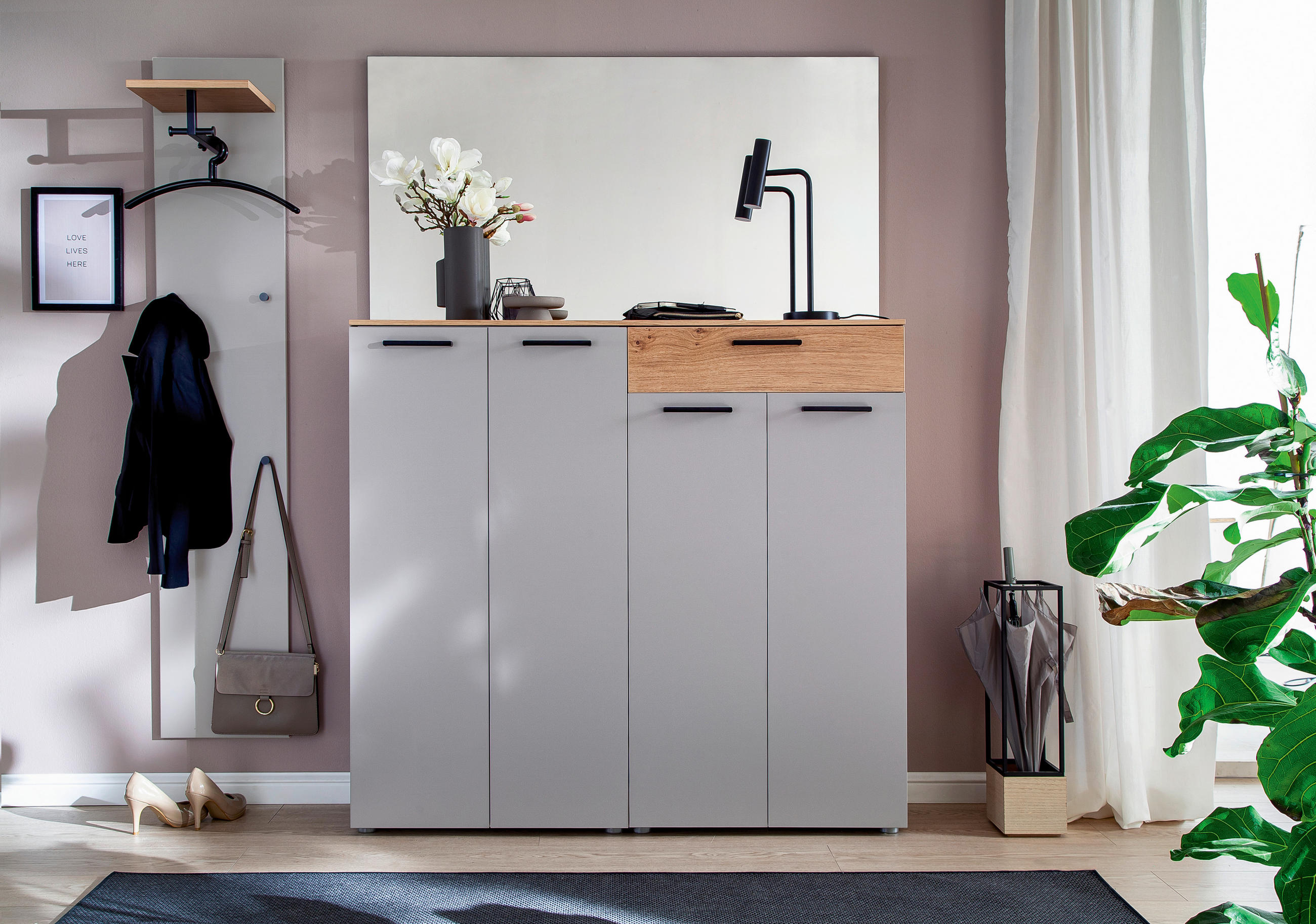 GARDEROBE 3-teilig in 190/198/29 cm - Wildeiche/Grau, Design, Holzwerkstoff (190/198/29cm) - Moderano
