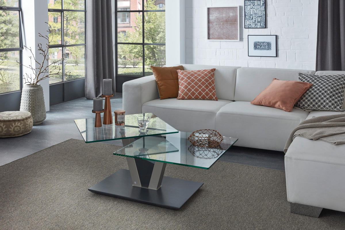 COUCHTISCH in Glas, Holzwerkstoff 118/65/36-43 cm  - Anthrazit/Silberfarben, Modern, Glas/Holzwerkstoff (118/65/36-43cm) - Venda