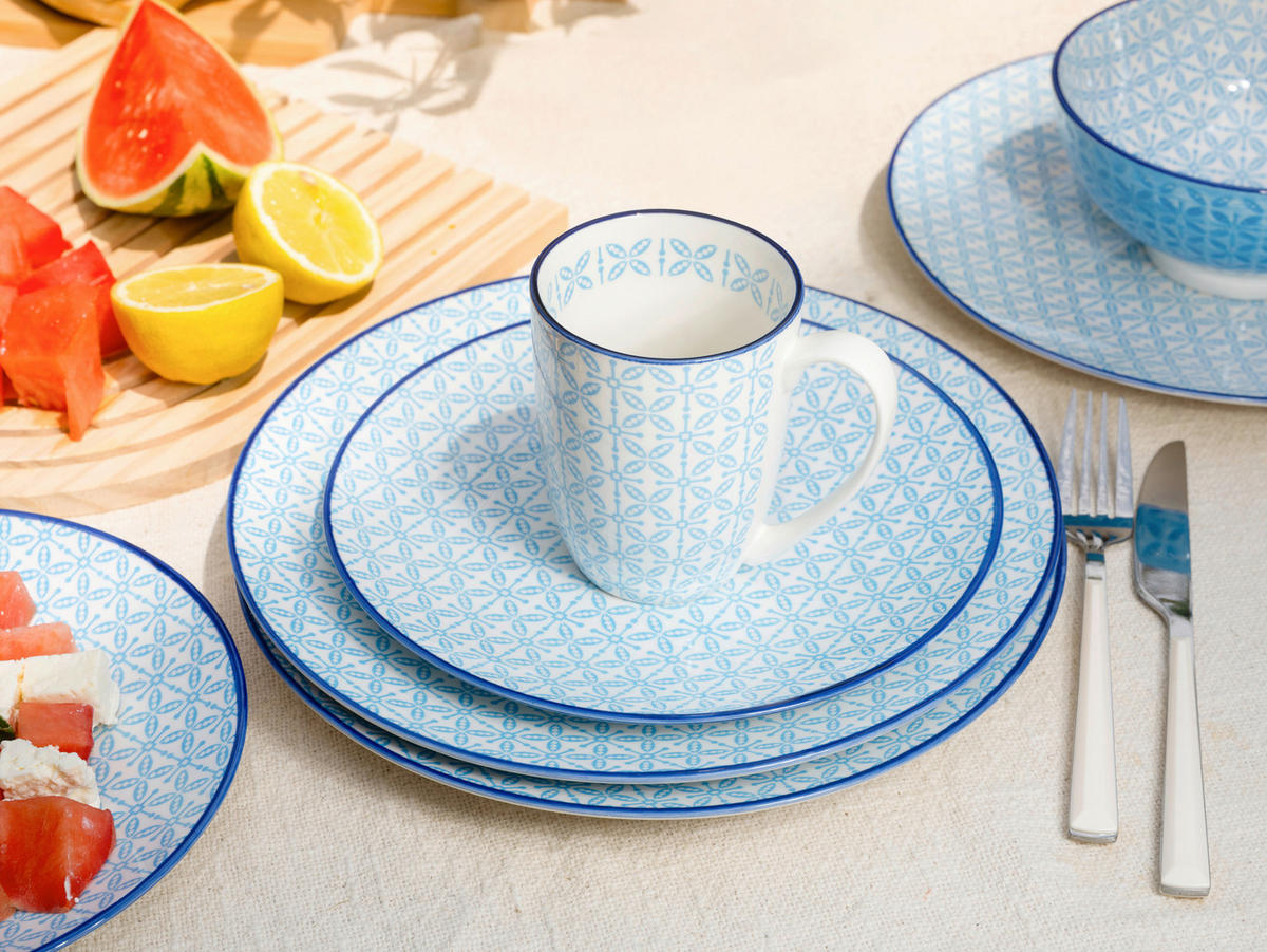 KOMBISERVICE Weiß, Hellblau Mediterran Blau 16-teilig 4 Personen  - Weiß/Hellblau, Basics, Keramik - Creatable