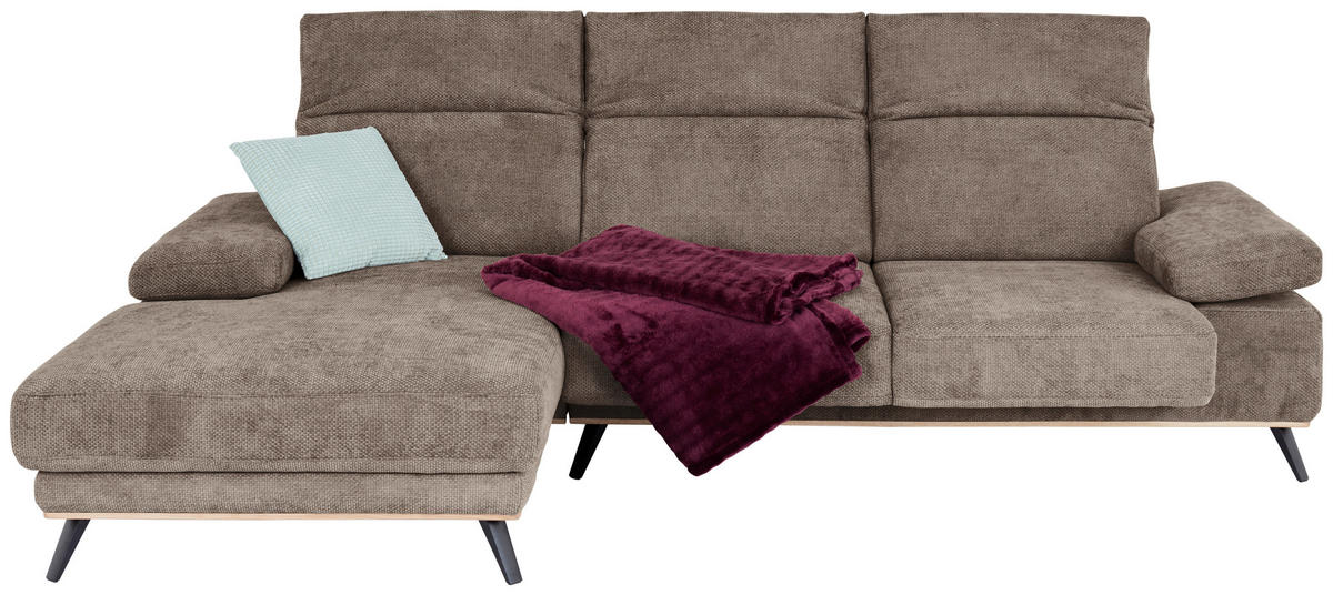 ECKSOFA ROYCE Schlammfarben Struktur  - Schlammfarben/Schwarz, MODERN, Textil/Metall (194/283cm) - MID.YOU