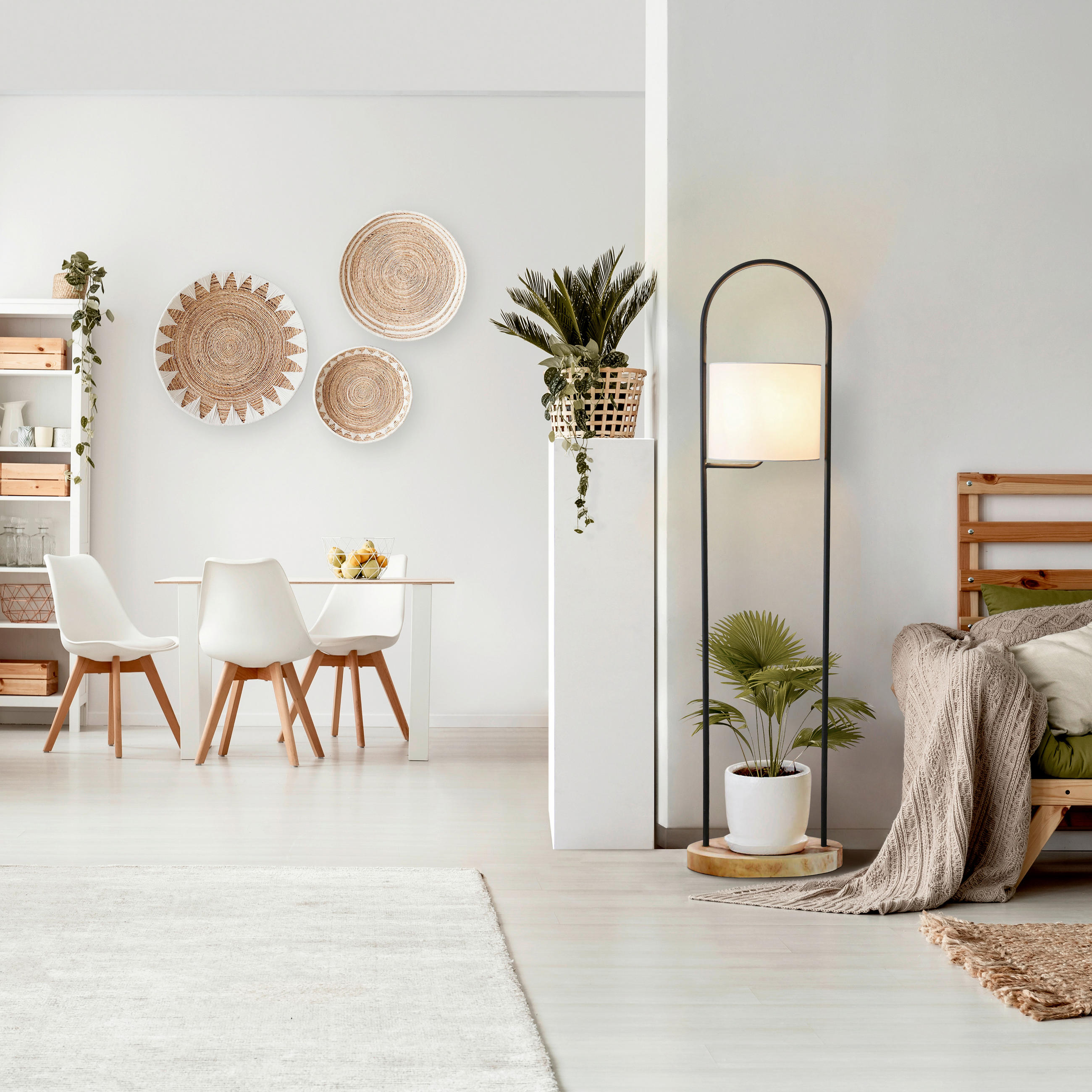 STEHLEUCHTE  40/153/40 cm   - Schwarz/Weiß, Design, Holz/Textil (40/153/40cm) - P & B