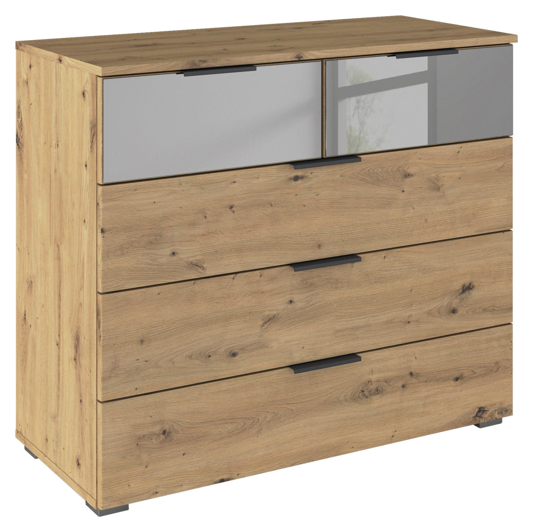 KOMMODE  in 80/81/42 cm  - Alufarben/Eiche Artisan, MODERN, Glas/Holzwerkstoff (80/81/42cm) - Rauch Möbel