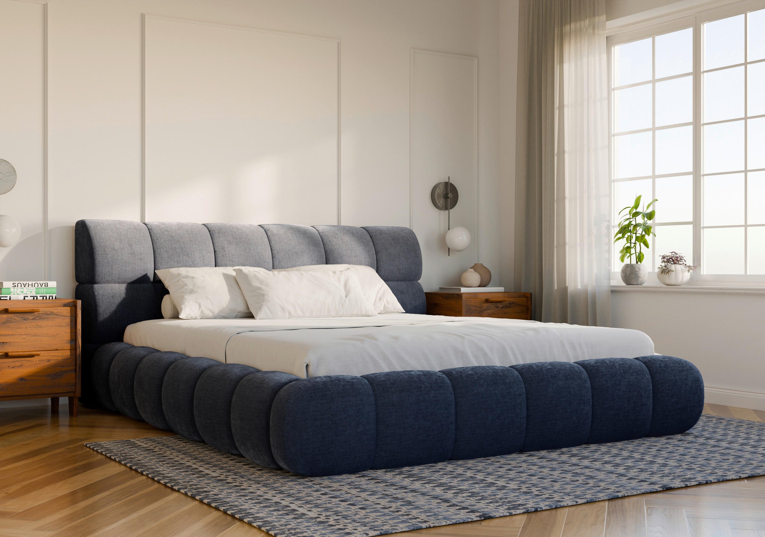 POLSTERBETT 180/200 cm,  in Blau, Lattenrost, Bettkasten,  - Blau/Schwarz, Design, Holz/Textil (180/200cm) - Chameo