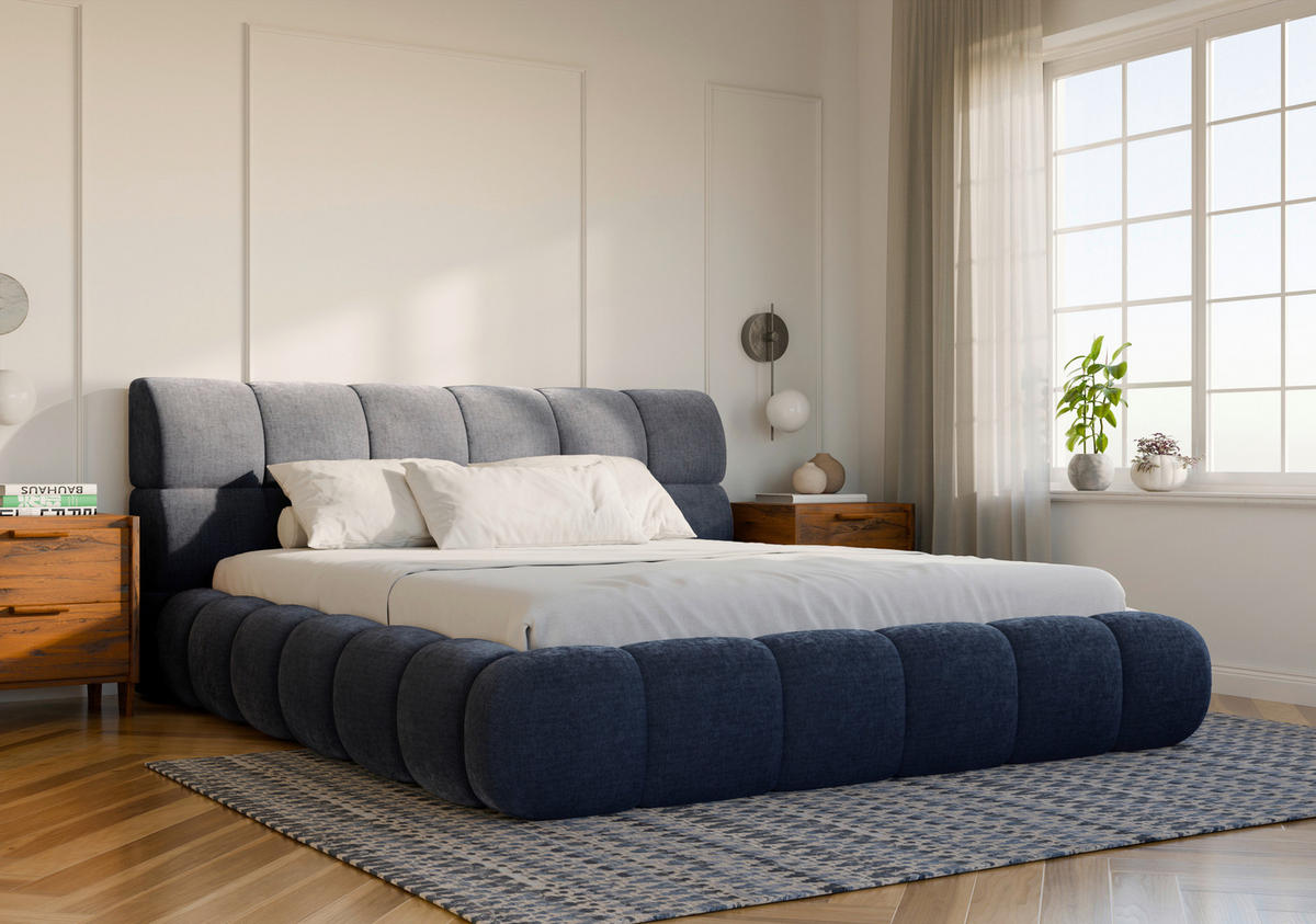 POLSTERBETT 180/200 cm,  in Blau, Lattenrost, Bettkasten,  - Blau/Schwarz, Design, Holz/Textil (180/200cm) - Chameo