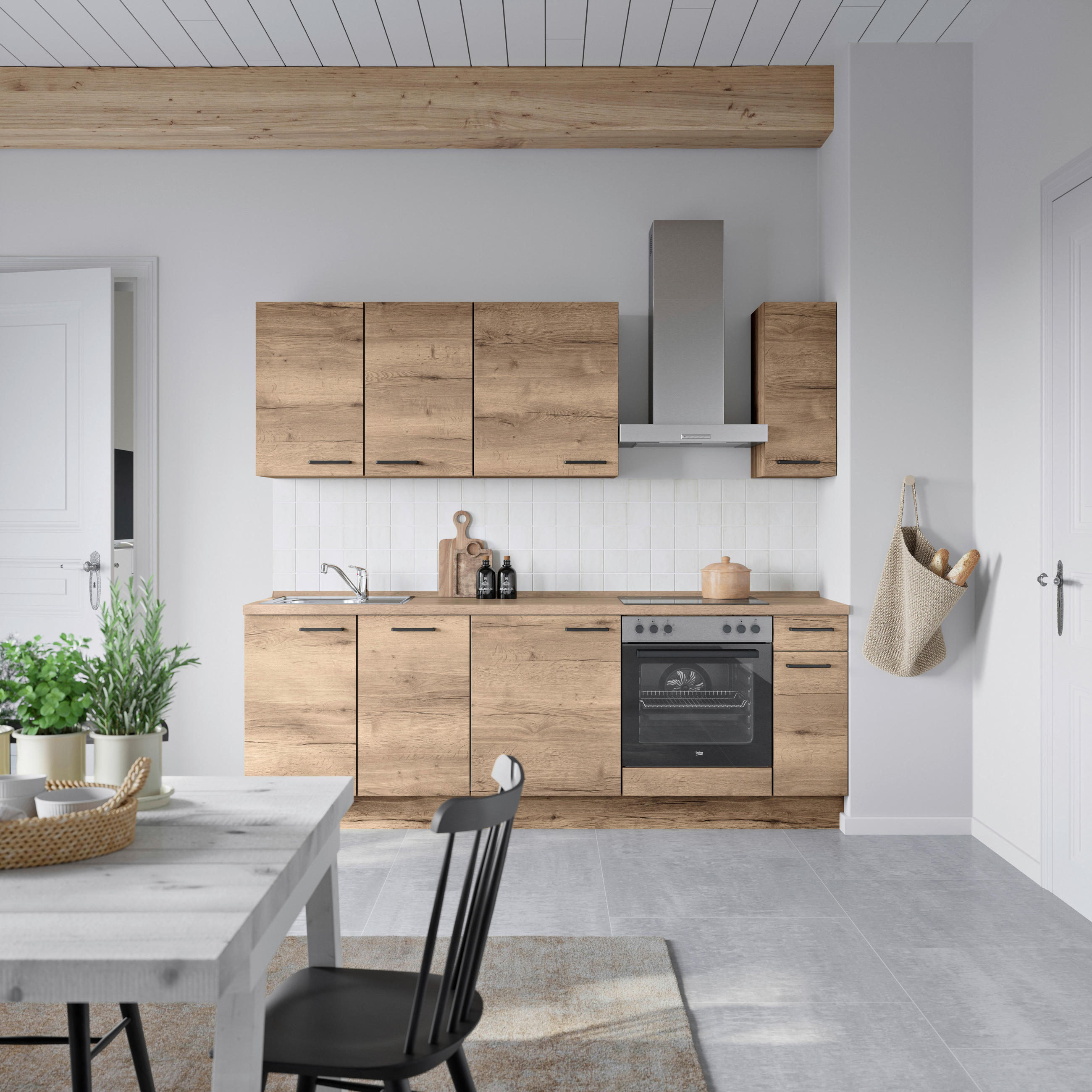 KÜCHENBLOCK 240 cm   in Eiche dunkel  - Eiche dunkel/Eichefarben, MODERN, Holzwerkstoff/Metall (240cm) - Nobilia