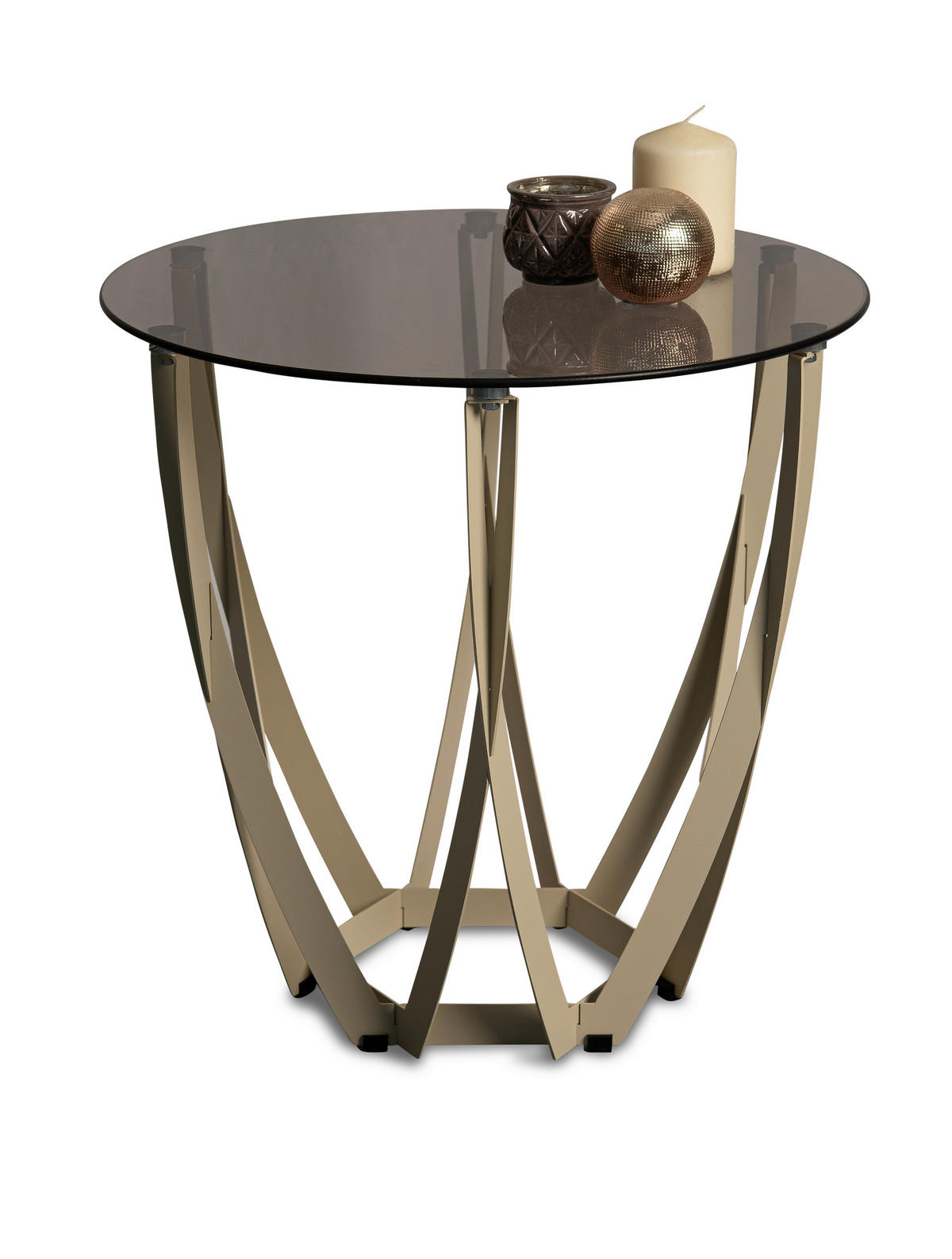 BEISTELLTISCH 50/50/50 cm Creme, Bronzefarben rund  - Creme/Bronzefarben, Basics, Glas/Metall (50/50/50cm) - Xora