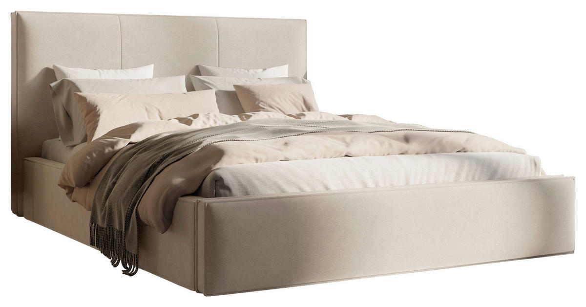 POLSTERBETT 160/200 cm,  in Beige, Lattenrost, Bettkasten,  - Beige/Schwarz, Design, Holz/Textil (160/200cm) - Boxxx