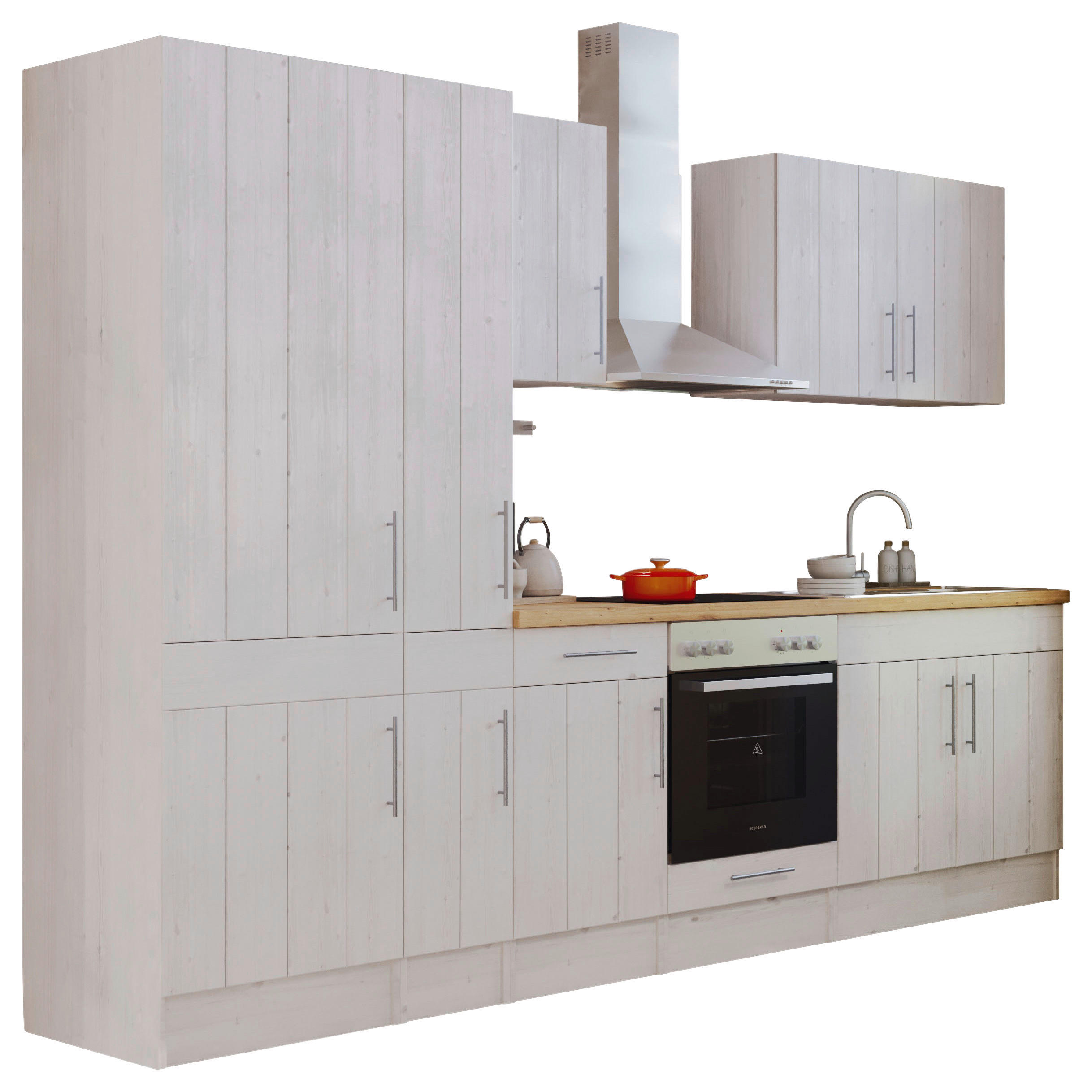 MODULKÖK 300 cm   i vit, lärkfärgad  - stålfärgad/vit, Romantik / Lanthus, metall/trämaterial (300cm) - Respekta