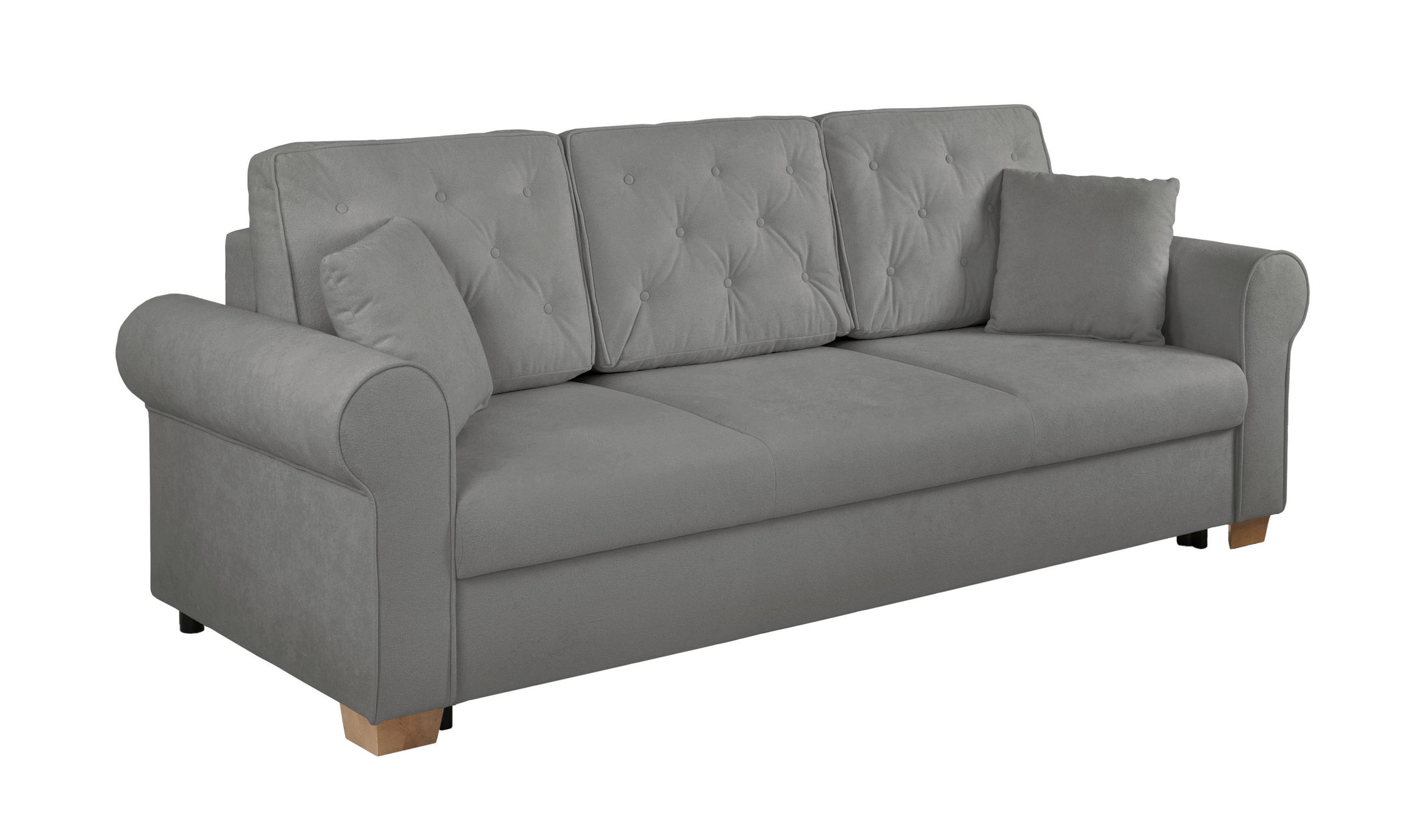 SCHLAFSOFA in Bouclé Grau  - Buchefarben/Grau, Design, Holz/Textil (240/94/98cm) - MID.YOU