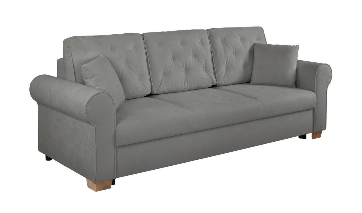 SCHLAFSOFA in Bouclé Grau  - Buchefarben/Grau, Design, Holz/Textil (240/94/98cm) - MID.YOU