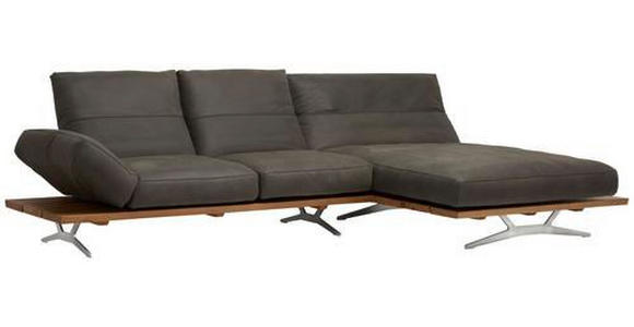 ECKSOFA in Echtleder Braun, Eichefarben  - Edelstahlfarben/Eichefarben, Natur, Leder/Holzwerkstoff (320/157cm) - Ambiente