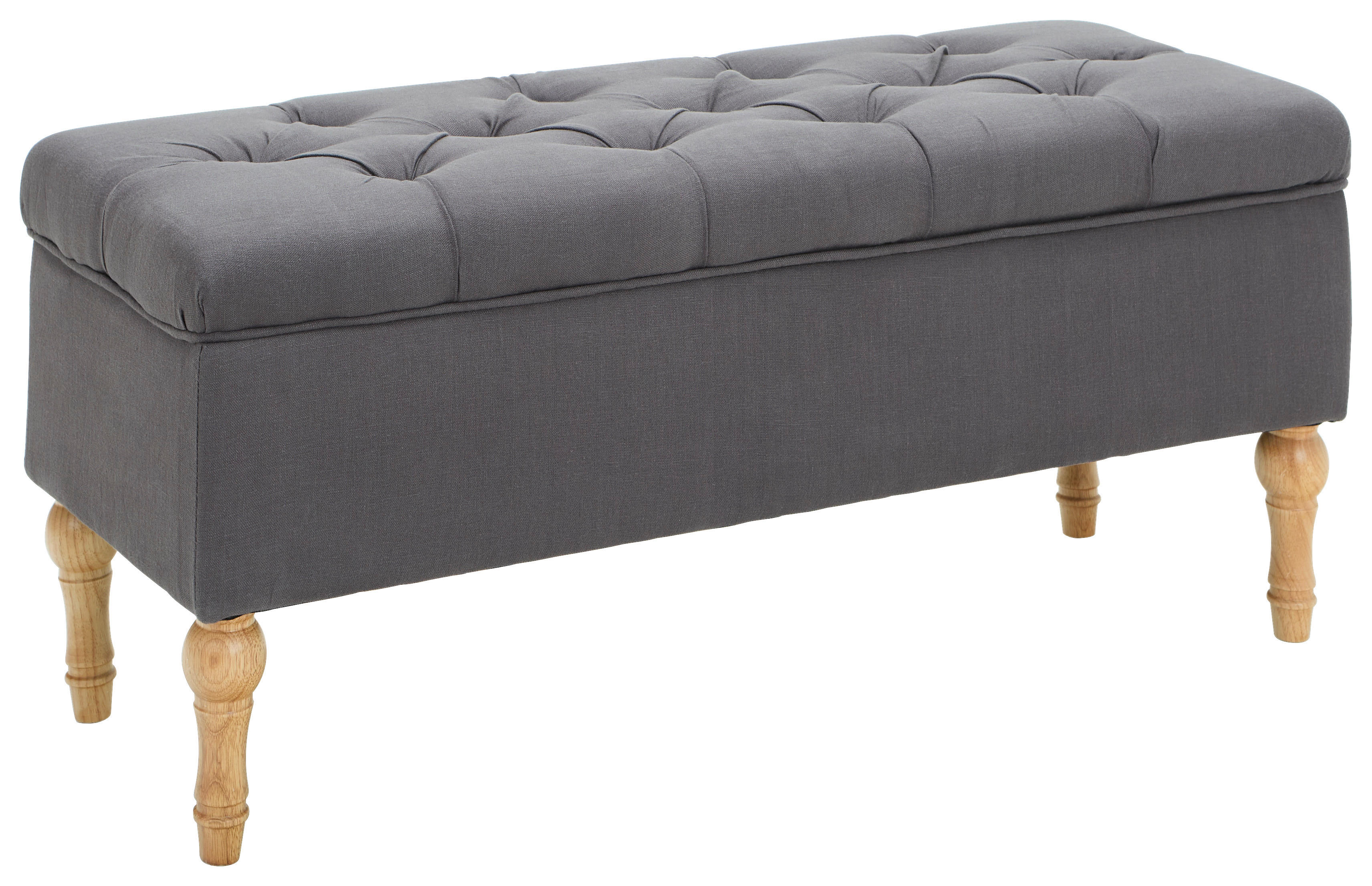HOCKERBANK 108/45/43 cm Samt Grau, Schwarz Birke, Kiefer massiv, Sperrholz  - Schwarz/Grau, Design, Holz/Textil (108/45/43cm) - MID.YOU