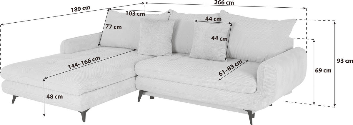 ECKSOFA WAVE Schwarz Struktur  - Beige/Schwarz, MODERN, Textil/Metall (189/266cm) - MID.YOU