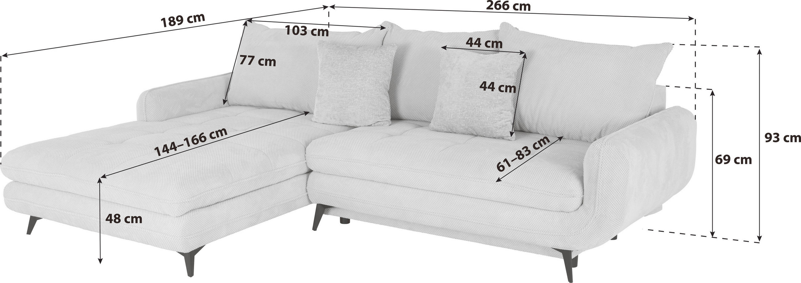 Thumbnail - Mid.you Ecksofa Wave, Schwarz, Textil, 3-Sitzer, Füllung: Schaumstoffflocken,Schaumstoffflocken, Ottomane links, L-Form,...