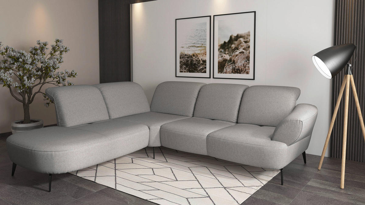 ECKSOFA in Flachgewebe Hellgrau  - Hellgrau/Schwarz, Modern, Textil/Metall (270/302cm) - Sit & More