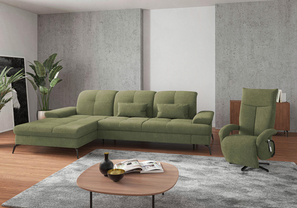 ECKSOFA in Flachgewebe Hellgrün  - Schwarz/Hellgrün, Konventionell, Textil/Metall (185/279cm) - Sit & More